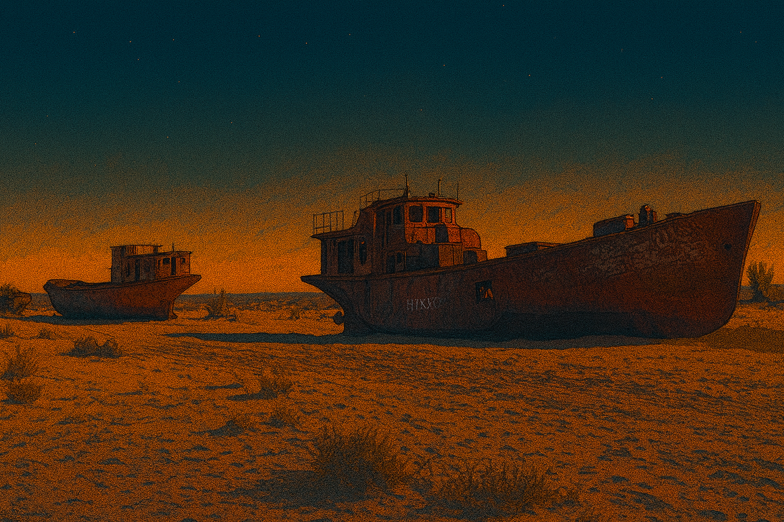 Кладбище кораблей в Муйнаке на месте Аральского моря